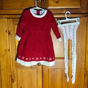Hanna Andersson Red Holiday Christmas Snowflake Fancy Corduroy Dress With Tights